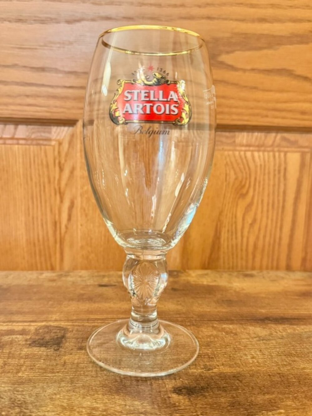 Stella Artois Beer Chalice Glass 40cl Clear Gold Rim Stemmed Goblet